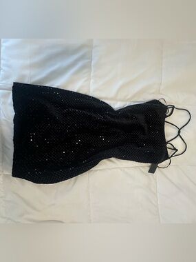 City Triangles Black Sequin Slip Dress with Spaghetti Straps